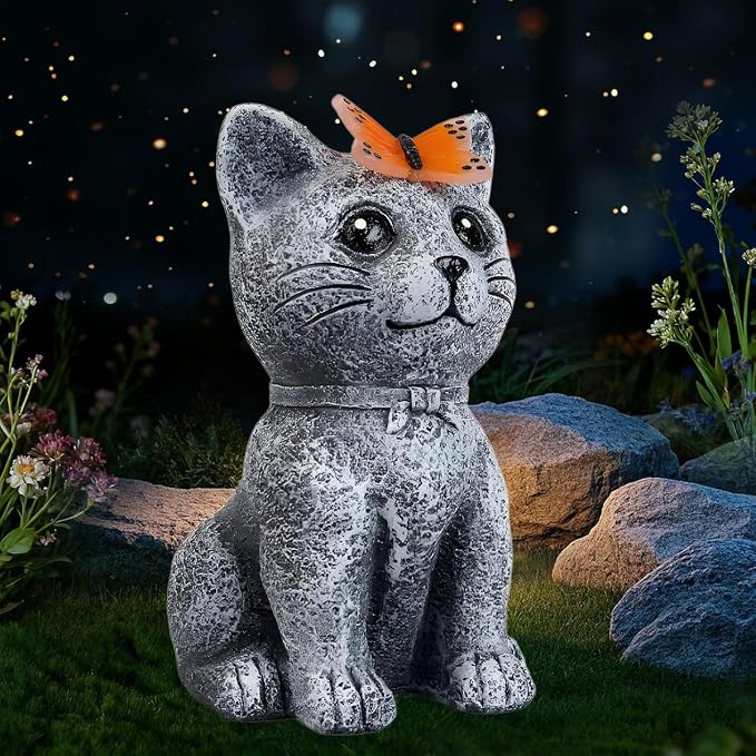 Solar Cat Garden Statues Outdoor Decor by Unknown