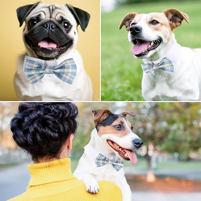 Segarty Dog Bow Tie Neck Girth 10.2-12.6in, Adjustable Blue Plaid Bowtie Collar - Image 3