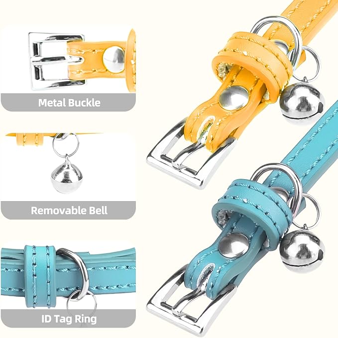 PUPTECK 2 PCS Soft Genuine Leather Cat Kitten Collar - Image 3