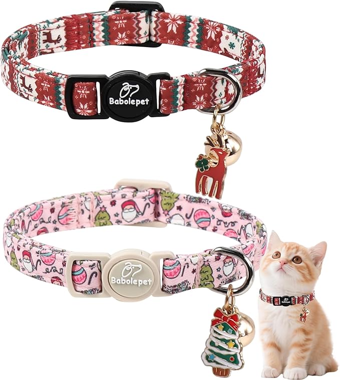 2 Pack Christmas Cat Collars by Babolepet