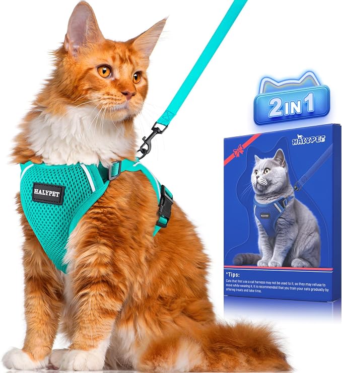 Halypet Cat Harness and Leash Set Escape Proof Soft Adjustable Cat Leash by DOMoreWithYourPet