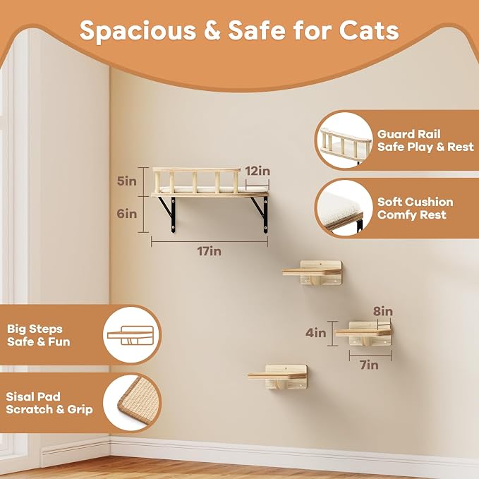 17" × 13" Large Cat Wall Shelves- Wall Climber Wooden Furniture Cat Shelf - Image 4