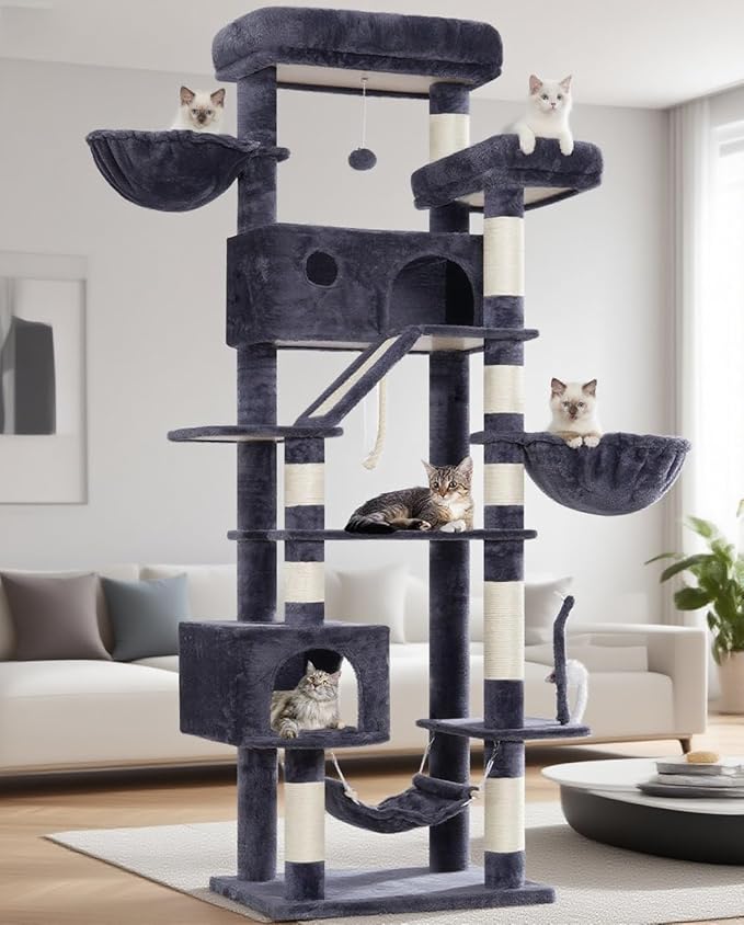 Cat Tree for Large Cats, 78.7" Tall Cat Tower for Indoor Cats Multiple Cats by Gitelnour