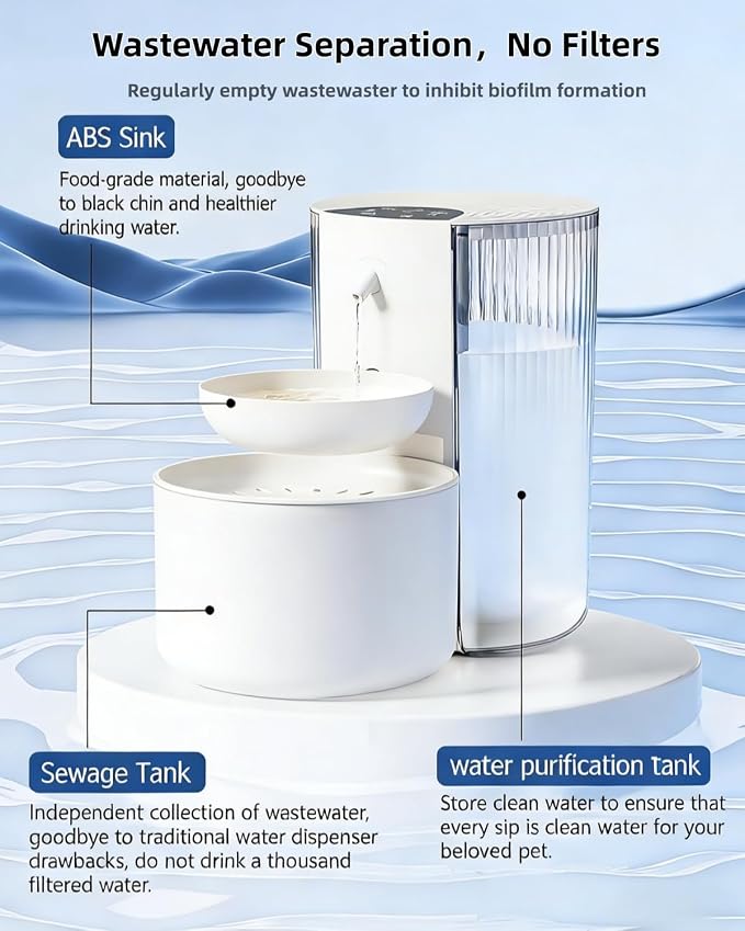 Wireless Cat Water Fountain No Filters, 3.5L Automatic Wastewater Separation - Image 4
