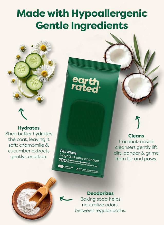 Earth Rated Pet Wipes for Dogs and Cats, Hypoallergenic, Cleaning and Hydrating - Image 5