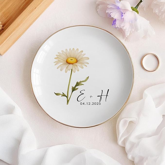 Personalized Floral Jewelry Dish, Engaged Ring Dish, Custom Trinket Dish - Image 3