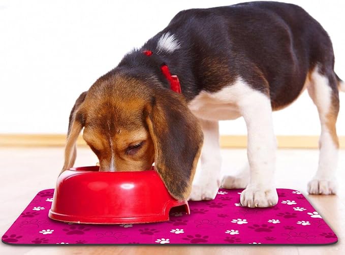 Dog Food Mat, Absorbent Water Bowl Mats Cat Pet Feeding Placemats Pink 16 * 24 - Image 6