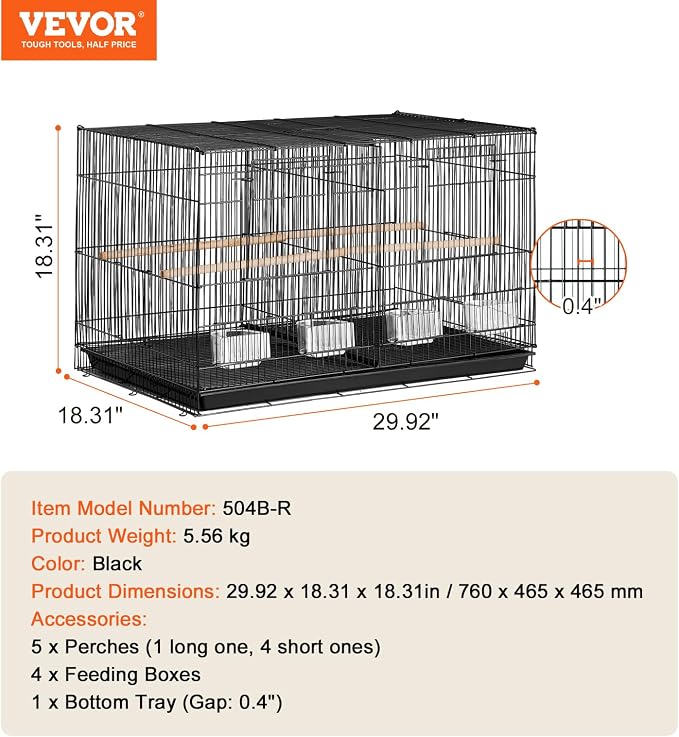 VEVOR 30-inch Flight Bird Cage, Stackable Divided Small Parakeet Cage - Image 7