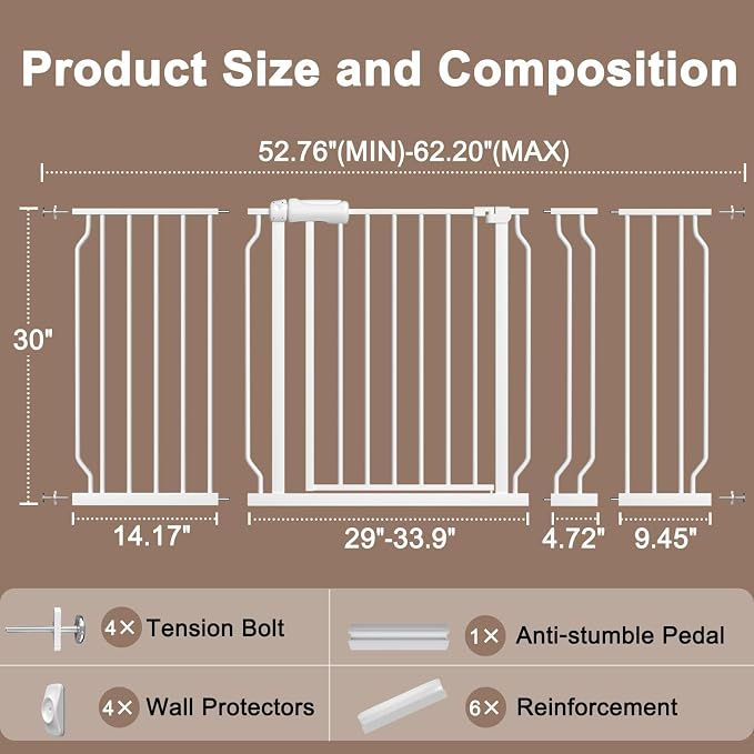 WAOWAO Baby Gate 52.76-62.2" Extra Wide Pressure Mounted Walk Through Swing - Image 6