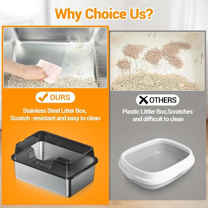 Stainless Steel Litter Box, XL Enclosed Cat Litter Boxes - Image 5