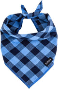 Boy Dog Bandana Small-Blue Black Dog Scarf Buffalo Plaid Printing Adjustable by Gofshy
