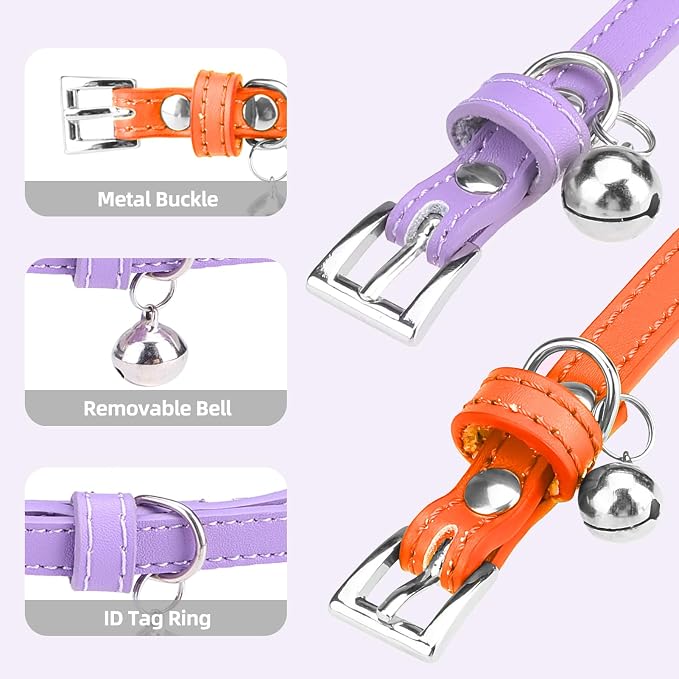 PUPTECK 2 PCS Soft Genuine Leather Cat Kitten Collar - Image 3