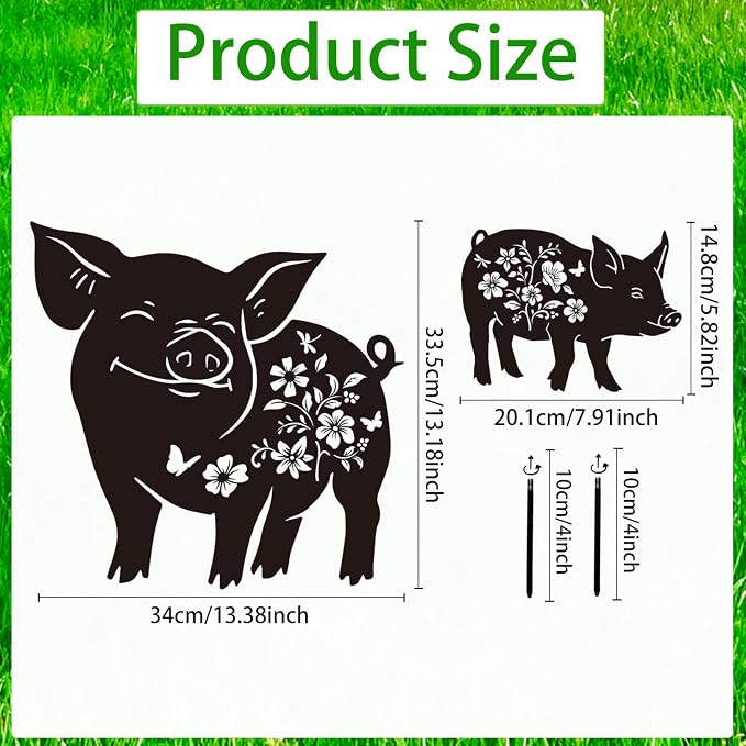 Pig Metal Garden Stakes Yard Decor, Lawn Ornaments, Outdoor Yard Art - Image 2