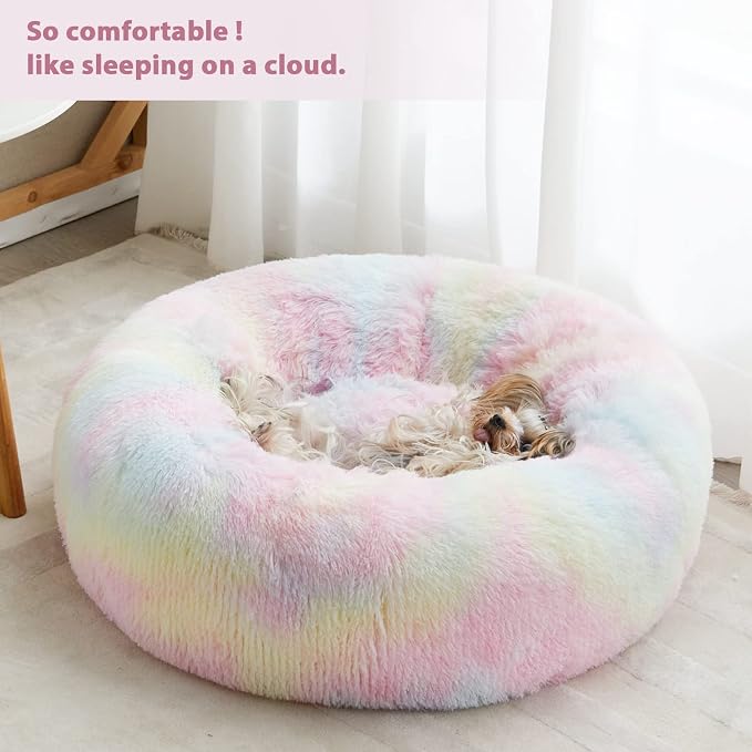 WNPETHOME Calming Dog Bed Cat Bed Donut, Faux Fur Pet Bed Self-Warming Donut - Image 2