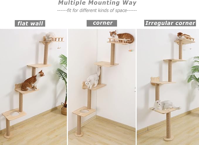Cat Tree Wall Mounted with 4 Levels Shelves, Perching and Lounging - Image 6