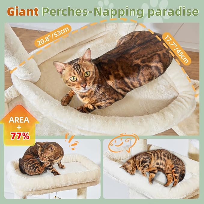 Taoqimiao 71 Inches Cat Tree for Large Cats 20lbs+, 3 Giant Perches, Widened - Image 3
