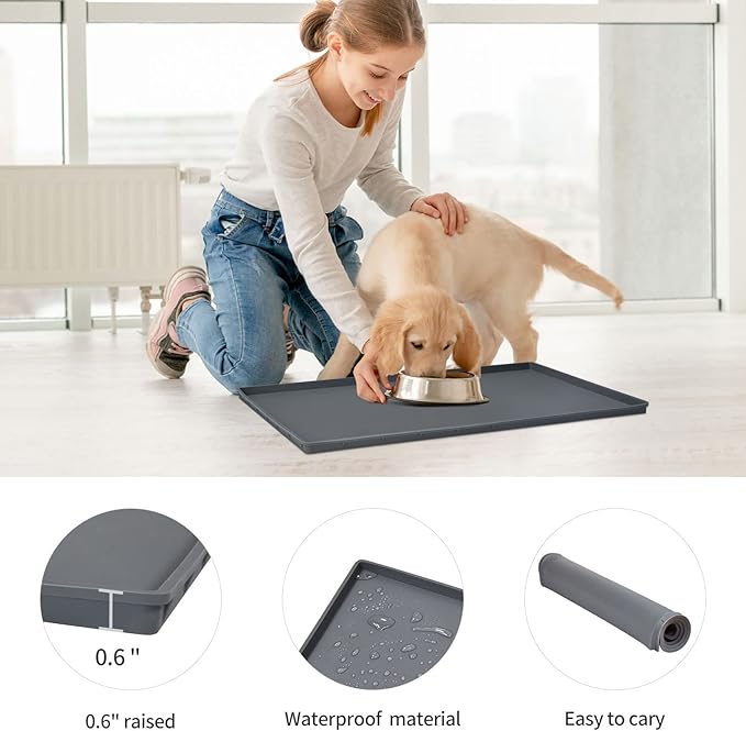 Dog Food Mat, Silicone Waterproof Food Tray, Non Slip Pet Bowl Mats Placemat - Image 2