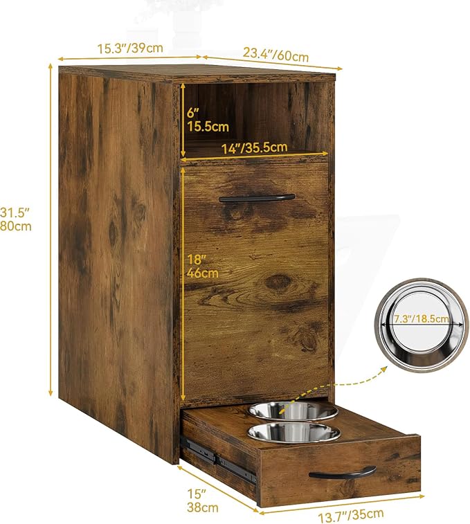 DWVO Dog Feeding Station with Storage, Dog Food Cabinet with 2 Feeder Bowls - Image 3