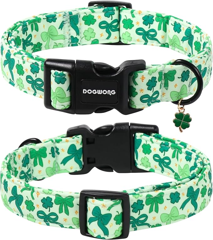 DOGWONG St Patrick's Day Dog Collar-Cute Green Clovers Dog Collar, Adjustable - Image 2