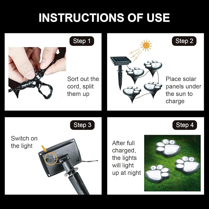 Animal Paw Print Solar Lights Outdoor Garden Decor, 8 Pack Paw Print Lights - Image 5