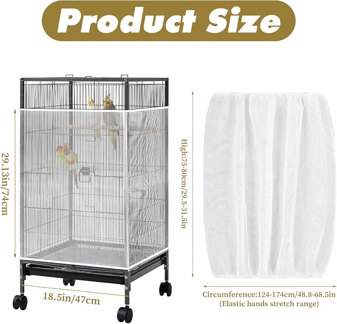 White Bird Cage Seed Catcher Adjustable Soft Birdcage Cover Reusable Nylon Mesh - Image 2