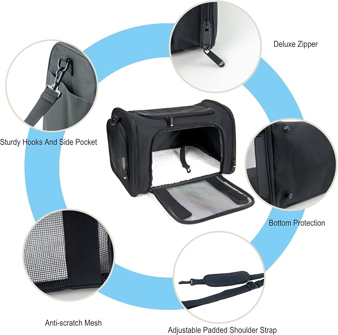 Soft Sided Carrier for Small Medium Cats Dogs, Removable Pad Collapsible Travel - Image 3