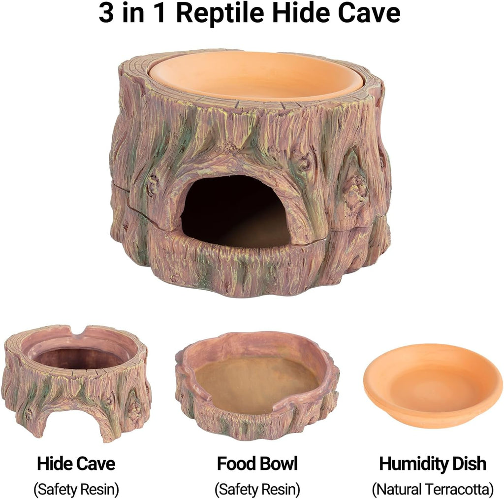 3 in 1 Reptile Hide Cave with Humidity Dish - GlobalHabitat Supply