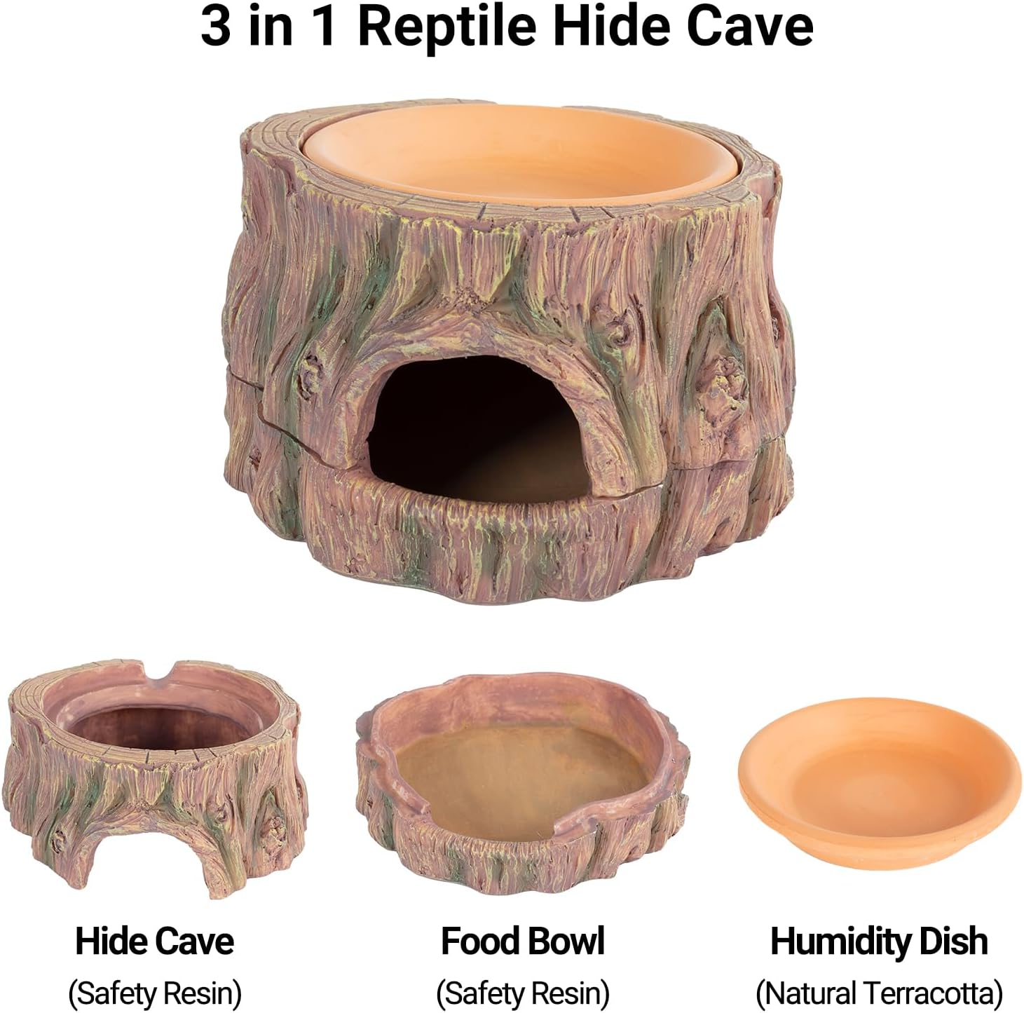 3 in 1 Reptile Hide Cave with Humidity Dish - GlobalHabitat Supply