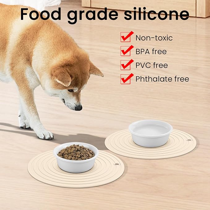 Ptlom Silicone Pet Food Mat for Dogs and Cats Placemat 2Pcs, Waterproof - Image 3