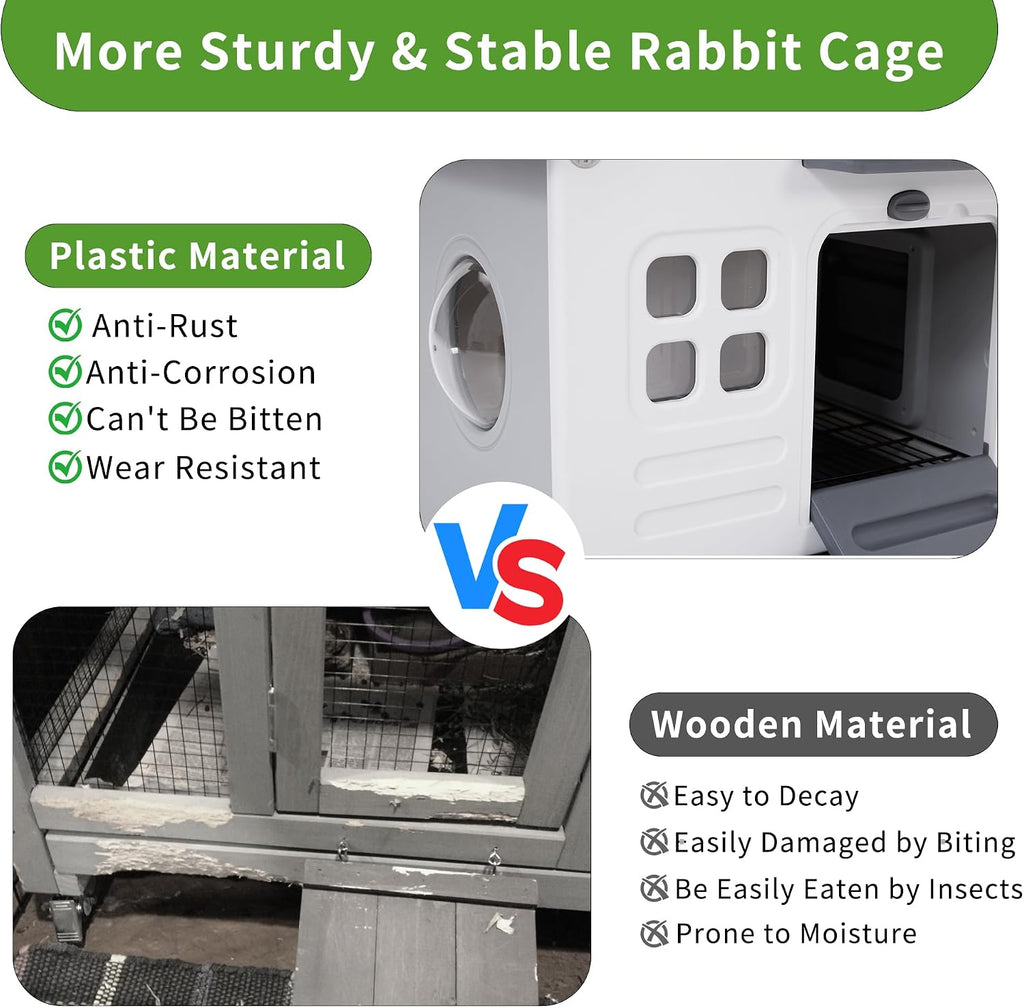 Plastic Rabbit Cage with Run and Leak-Proof Pull-Out Tray - GlobalHabitat Supply