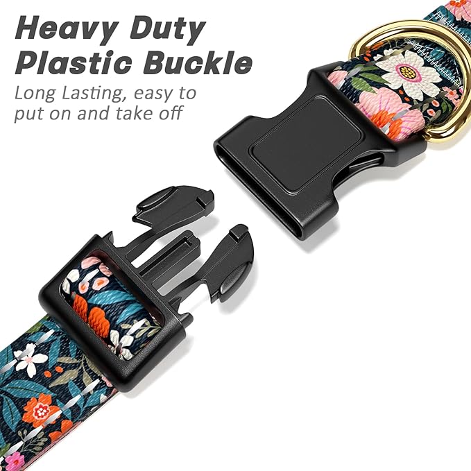 Reflective Dog Collar for Medium Dogs, Cute Flower Theme Adjustable Heavy-Duty - Image 4