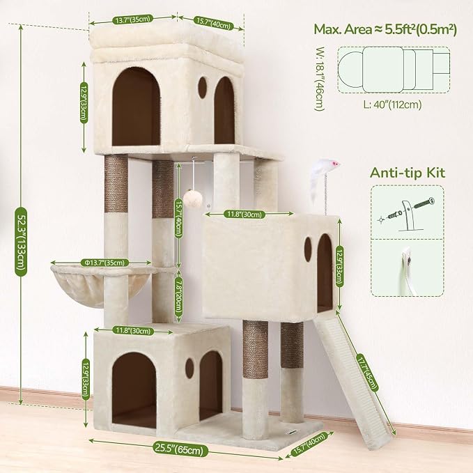 Globlazer Cat Tower for Multiple Indoor Cats, 52 inch Heavy Duty Cat Tree - Image 6