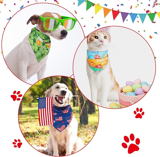 Weewooday 9 Pcs Holiday Dog Bandanas St' Patrick's Day Easter Bandanas Birthday - Image 6