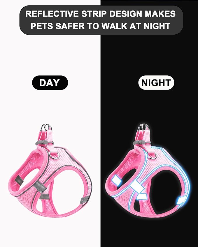 XS Pink Soft Mesh Dog Harness and Leash Set, No Escape Puppy Harnesses - Image 3
