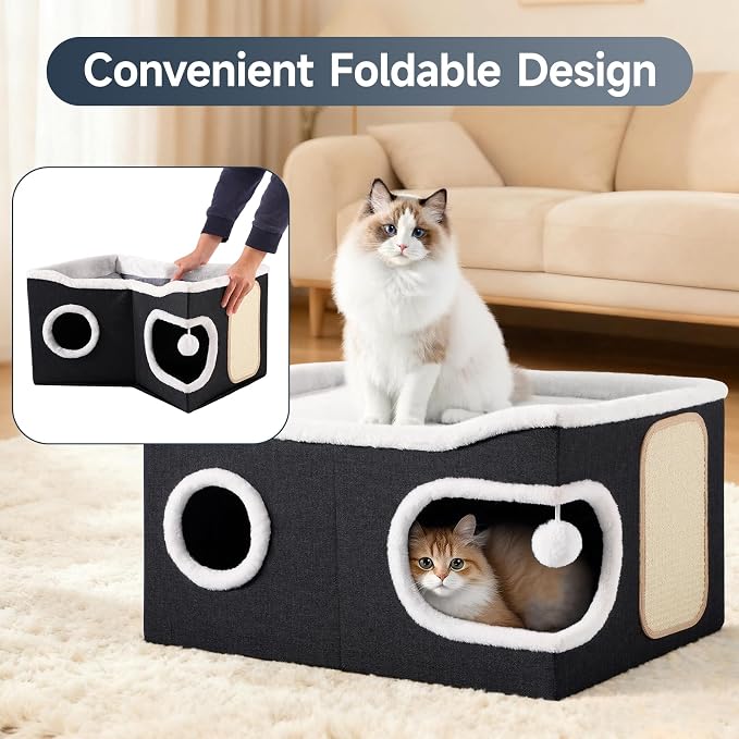 Cat Beds for Indoor Cats, Extra Wide Cat Cube House for Multi Cats, Foldable - Image 6