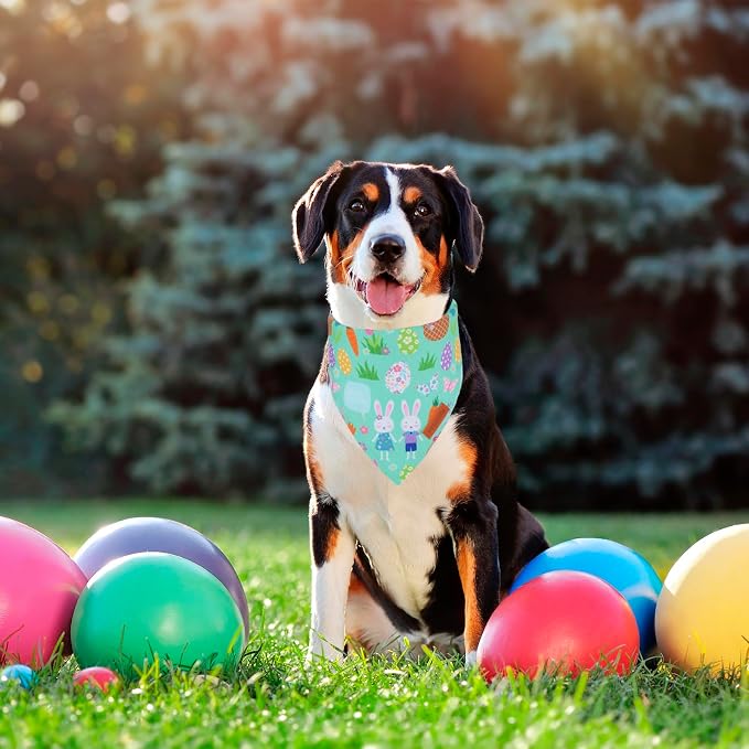 PTDECOR Easter Dog Bandana, Reversible Rabbit Easter Egg Dog Scarf - Image 2