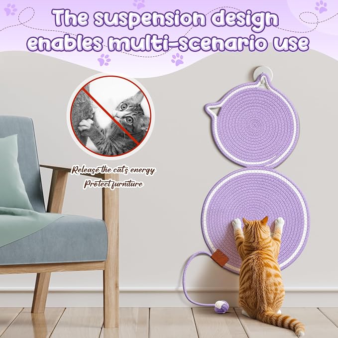 25.6 Inch Large Scratching Mat for Indoor Cats Natural Cotton Rope Flat - Image 5