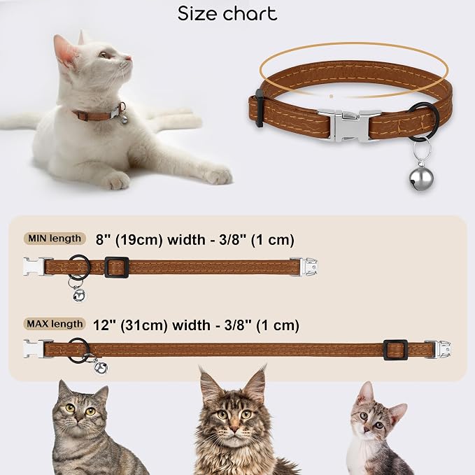 Leather Cat Collar with Buckle and Removable Bell - Image 3