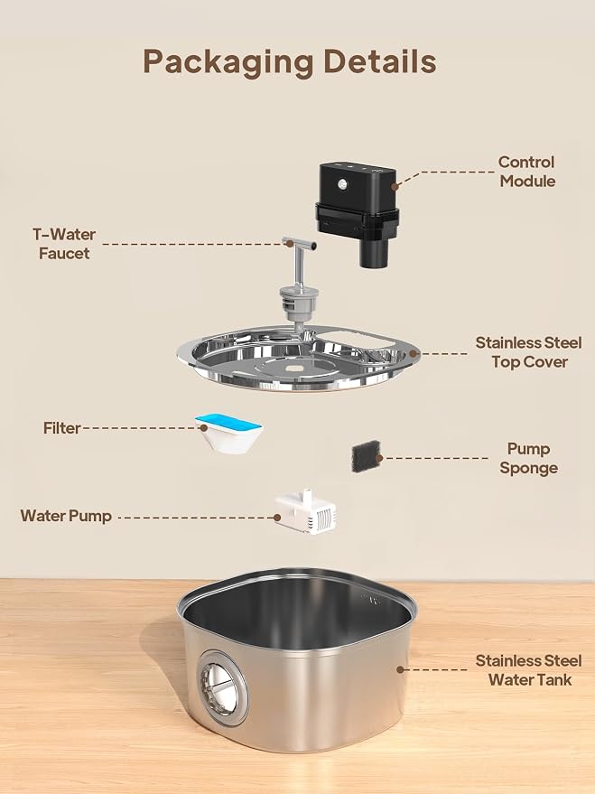 Voluas Cat Water Fountain Stainless Steel: 108oz/3.2L Wireless Cat Fountain - Image 9