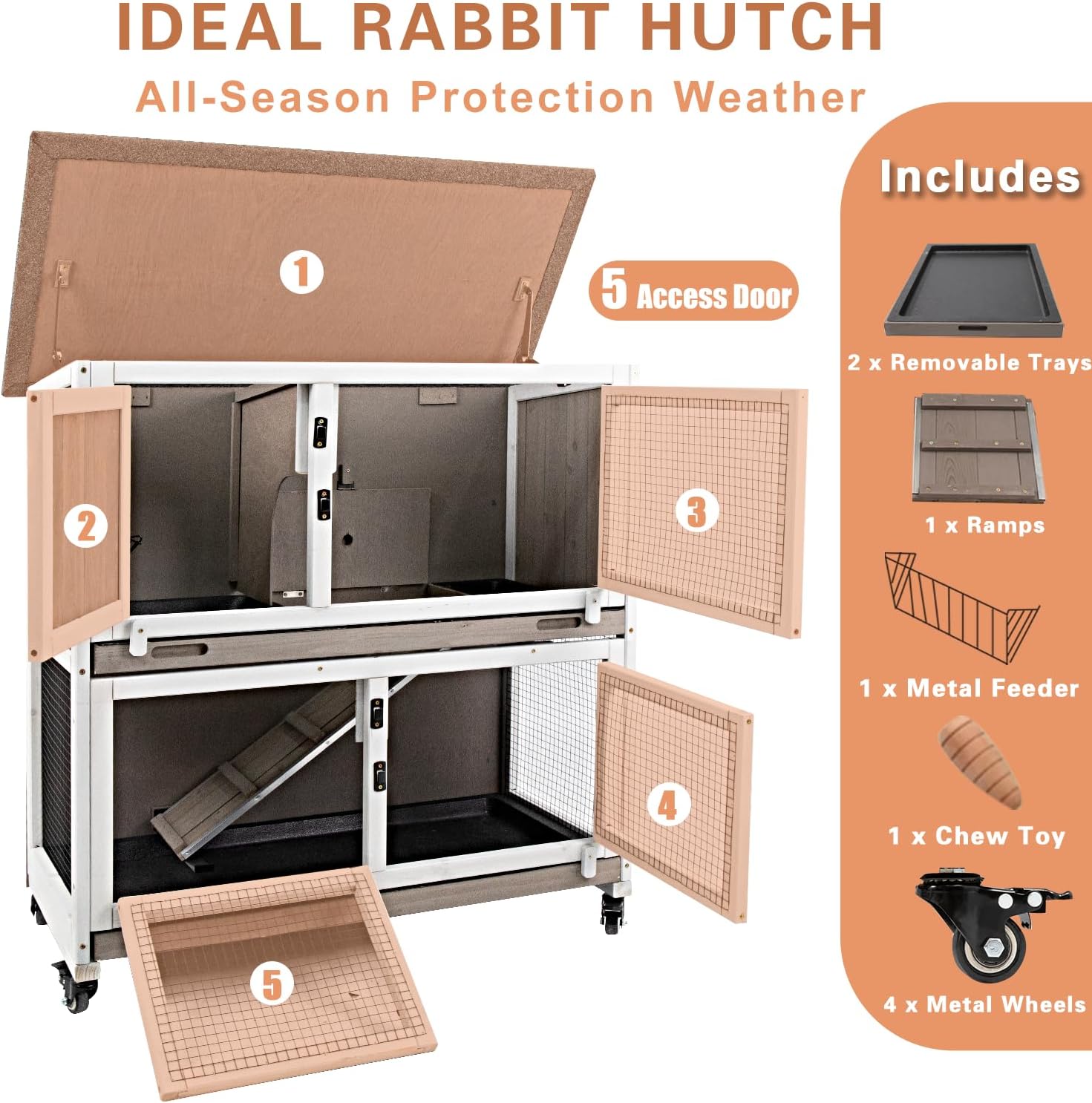 Gowoodhut 36" 2-Story Rabbit Hutch with 4 Wheels, Grey - GlobalHabitat Supply
