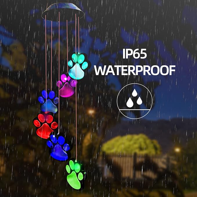 Paw Print Solar Wind Chimes for Outside, Dogs Cat Pet Pawprint Remembrance Wind - Image 6