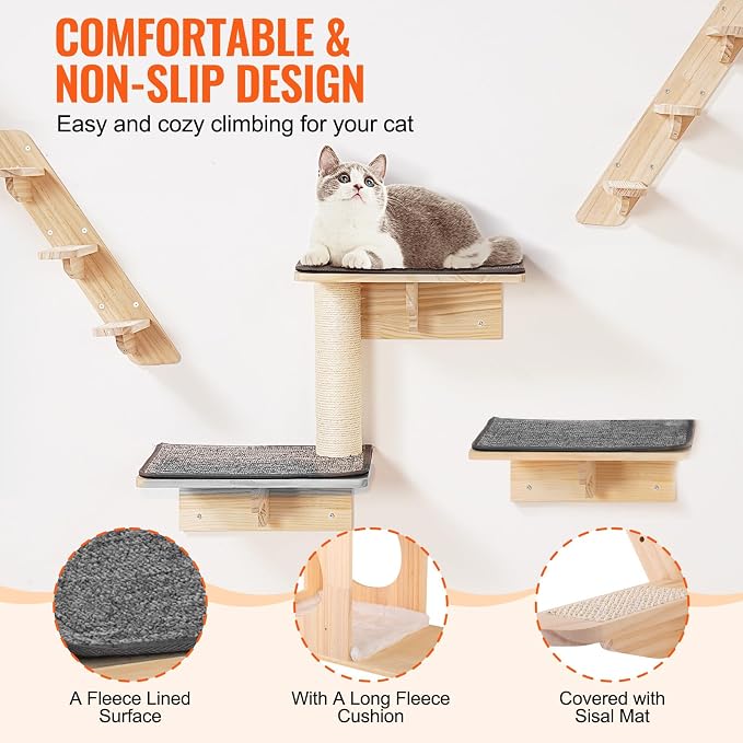 VEVOR Wall Mounted Cat Shelves, Cat Wall Shelves and Perches - Image 5