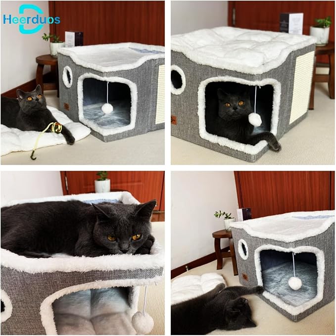 Cat Bed for Indoor Cats, Covered Cat Cave House & Furniture - Image 5