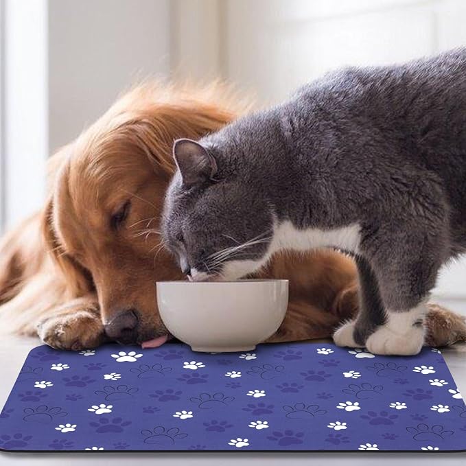 Dog Food Mat, Absorbent Water Bowl Mats Cat Pet Feeding Placemats Dark Blue 12 - Image 7