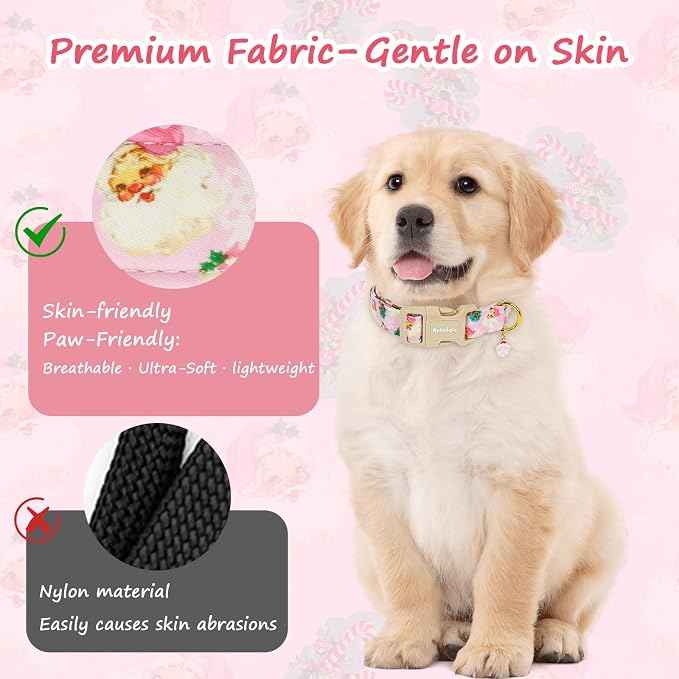 Christmas Dog Collar for Small Dogs, Adjustable Poly-Cotton Fabric Collar