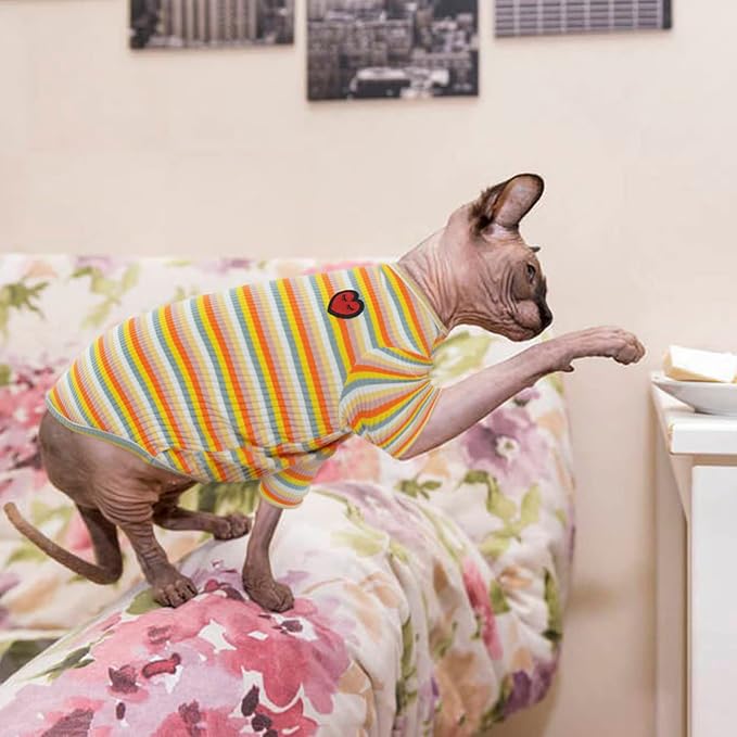 DENTRUN Hairless Cats Shirt Breathable Cat Daily Wear Clothes Stripe Vest - Image 7