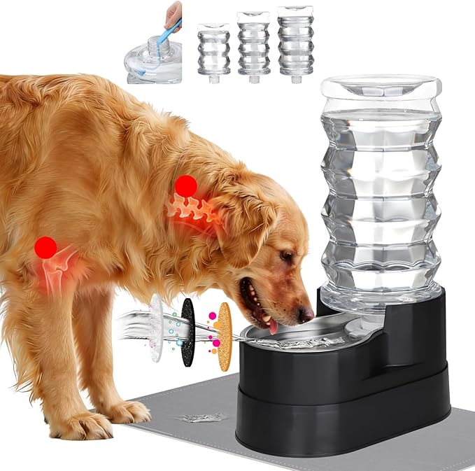 RIZZARI Large Water Dispenser for Dogs: 8L Black Raised Gravity Auto-Refill by RIZZARI
