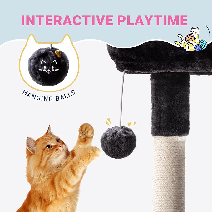 Allewie 29.5in Indoor Cat Tree, Padded Perch, and Hanging Ball, Suitable - Image 3