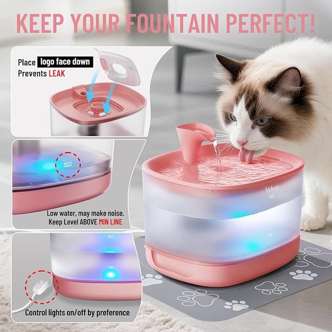 Veken Cat Water Fountain with Detachable Tank, 84oz/2.5L Automatic Pet Drinking - Image 7