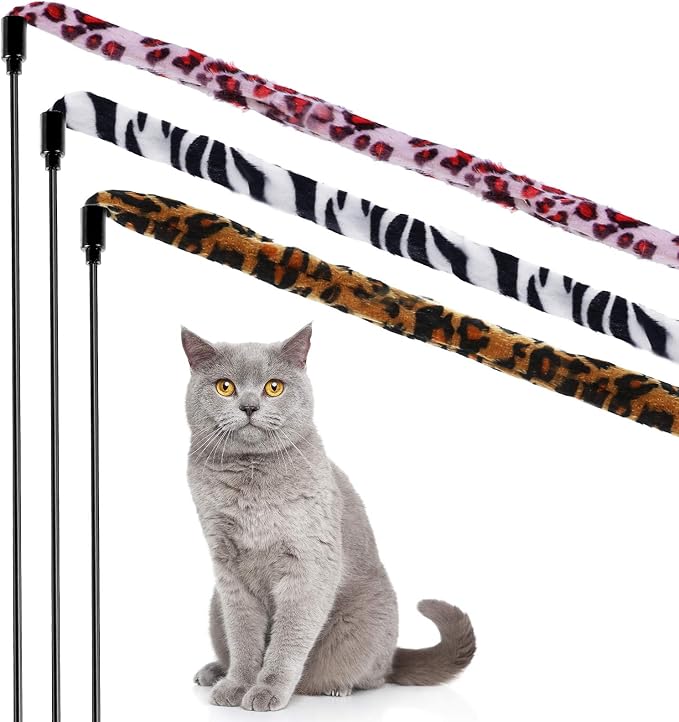 Sumind 3 Pieces Jungle Cat Wand Cat Teaser Charmer Interactive Fun Toys Wand by Sumind